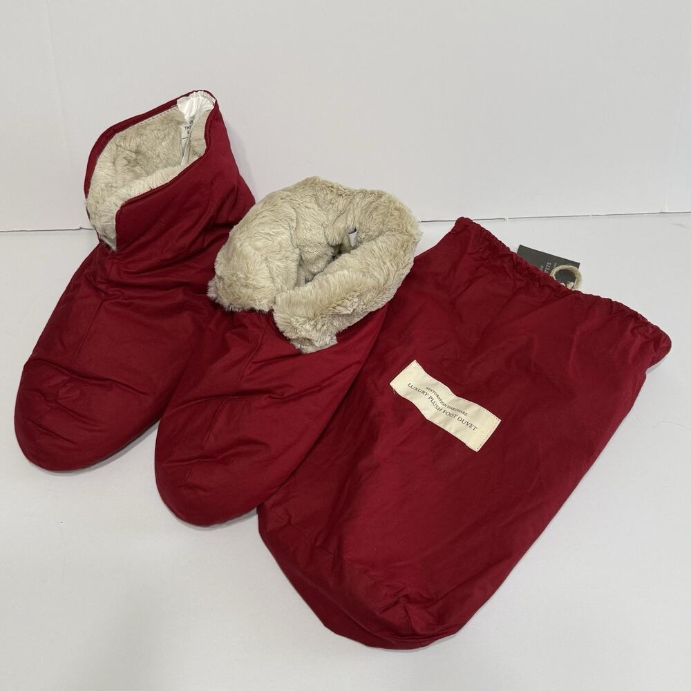 Restoration Hardware FOOT DUVETS Men’s L 10-12 GARNET Plush Down Slippers NEW